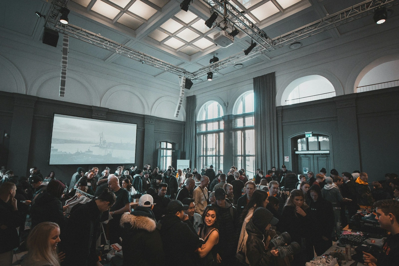 Corporate conference with attendees and stage